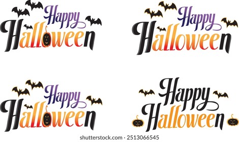 Happy Halloween vector text banner illustration. Happy Halloween design, background graphic. Featuring black and orange bats suitable for placing over Halloween cards, social media and poster designs.