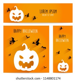 happy halloween vector, halloween theme set with pumpkin, bat for header, web, background, banner and portrait banner etc