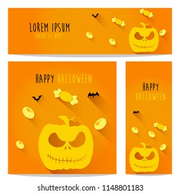 happy halloween vector, halloween theme set with pumpkin, bat for header, web, background, banner and portrait banner etc