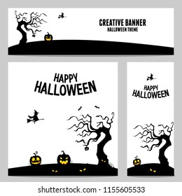 happy halloween vector, halloween theme set for header, web, background, banner and portrait banner etc