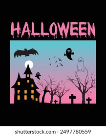 Diseño feliz de la camiseta del Vector de Halloween, Plantilla