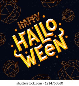 Happy Halloween vector typography illustration for greeting card, invitation, banner, poster, pack, sticker. Autumn design elements, handwritten lettering. EPS 10.