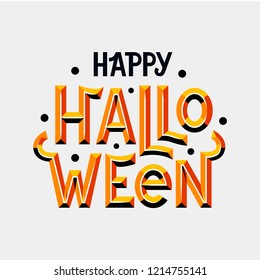 Happy Halloween vector typography illustration for greeting card, invitation, banner, poster, pack, sticker. Autumn design elements, handwritten lettering. EPS 10.