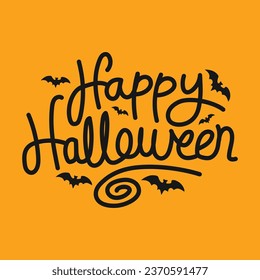 Happy Halloween Vector typography illustration on yellow background. Spooky Halloween typography design. Halloween free hand lettering. Halloween poster, banner, template, greeting card.