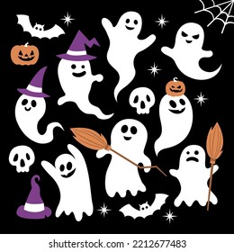 Happy Halloween vector. Various ghost combination illustrations