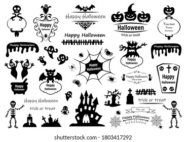 Happy halloween vector vintage label set. Decorative swirls or scrolls, vintage frames , flourishes, labels and dividers.
