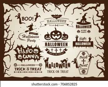 Happy halloween vector vintage label set