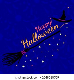 Happy Halloween vector with witch broom and text banner background pattern design