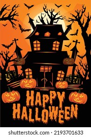 Happy Halloween, Vertical Halloween background with pumpkin and bats Social Media Design