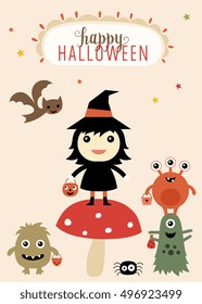 Happy Halloween vertical card. Vector illustration.