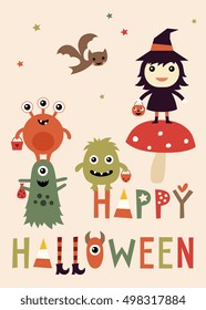 Happy Halloween vertical card. Vector illustration.