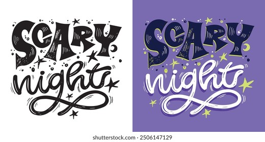 Feliz Halloween. Linda cita de letras de doodle dibujadas a mano. Letras para el diseño de la camiseta, impresión de la taza, impresión del bolso, moda de la ropa. Imagen de Vector 100% dibujado a mano.