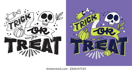 Feliz Halloween. Linda cita de letras de doodle dibujadas a mano. Letras para el diseño de la camiseta, impresión de la taza, impresión del bolso, moda de la ropa. Imagen de Vector 100% dibujado a mano.