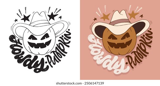 Feliz Halloween. Linda cita de letras de doodle dibujadas a mano. Letras para el diseño de la camiseta, impresión de la taza, impresión del bolso, moda de la ropa. Imagen de Vector 100% dibujado a mano.