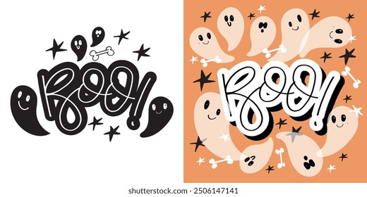 Fröhliche Halloween-Stimmung. Nettes handgezeichnetes Zitat mit Doodle-Schriftzeichen. Beschriftung für T-Shirt-Design, Becher-Print, Taschenprint, Bekleidungsmode. 100% handgezeichnetes Vektorbild.