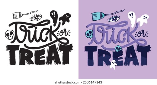 Feliz Halloween. Linda cita de letras de doodle dibujadas a mano. Letras para el diseño de la camiseta, impresión de la taza, impresión del bolso, moda de la ropa. Imagen de Vector 100% dibujado a mano.