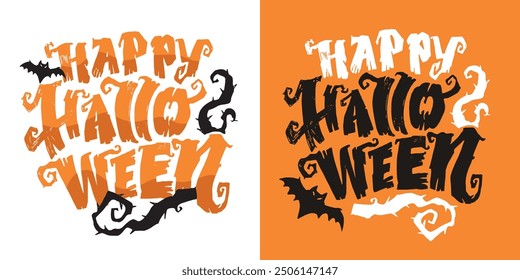 Feliz Halloween. Linda cita de letras de doodle dibujadas a mano. Letras para el diseño de la camiseta, impresión de la taza, impresión del bolso, moda de la ropa. Imagen de Vector 100% dibujado a mano.