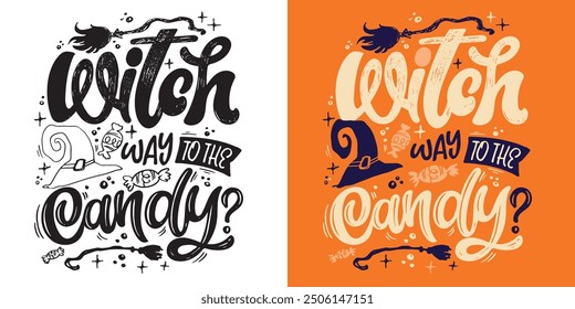 Feliz Halloween. Linda cita de letras de doodle dibujadas a mano. Letras para el diseño de la camiseta, impresión de la taza, impresión del bolso, moda de la ropa. Imagen de Vector 100% dibujado a mano.