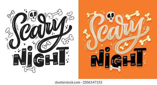 Feliz Halloween. Linda cita de letras de doodle dibujadas a mano. Letras para el diseño de la camiseta, impresión de la taza, impresión del bolso, moda de la ropa. Imagen de Vector 100% dibujado a mano.