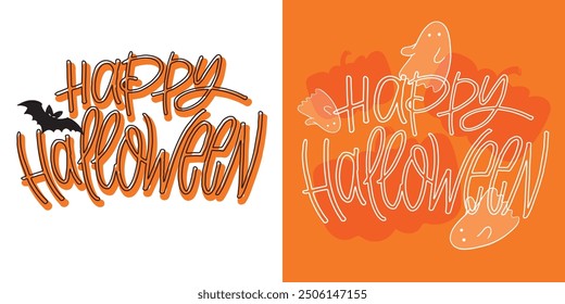 Feliz Halloween. Linda cita de letras de doodle dibujadas a mano. Letras para el diseño de la camiseta, impresión de la taza, impresión del bolso, moda de la ropa. Imagen de Vector 100% dibujado a mano.