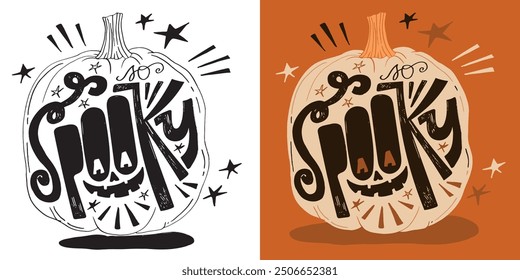 Feliz Halloween. Linda cita de letras de doodle dibujadas a mano. Letras para el diseño de la camiseta, impresión de la taza, impresión del bolso, moda de la ropa. Imagen de Vector 100% dibujado a mano.