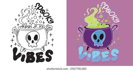 Feliz Halloween. Linda cita de letras de doodle dibujadas a mano. Letras para el diseño de la camiseta, impresión de la taza, impresión del bolso, moda de la ropa. Imagen de Vector 100% dibujado a mano.