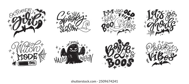 Feliz Halloween. Linda cita de letras de doodle dibujadas a mano. Letras para el diseño de la camiseta, impresión de la taza, impresión del bolso, moda de la ropa. Imagen de Vector 100% dibujado a mano.