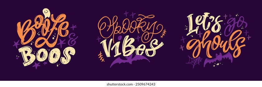 Feliz Halloween. Linda cita de letras de doodle dibujadas a mano. Letras para el diseño de la camiseta, impresión de la taza, impresión del bolso, moda de la ropa. Imagen de Vector 100% dibujado a mano.