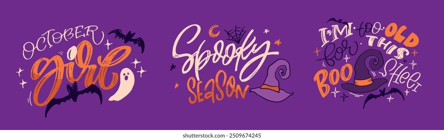 Feliz Halloween. Linda cita de letras de doodle dibujadas a mano. Letras para el diseño de la camiseta, impresión de la taza, impresión del bolso, moda de la ropa. Imagen de Vector 100% dibujado a mano.