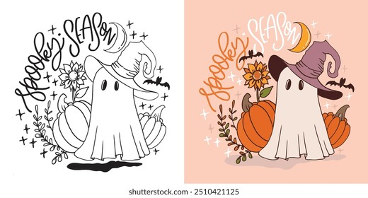 Feliz Halloween. Linda cita de letras de doodle dibujadas a mano. Letras para el diseño de la camiseta, impresión de la taza, impresión del bolso, moda de la ropa. Imagen de Vector 100% dibujado a mano.