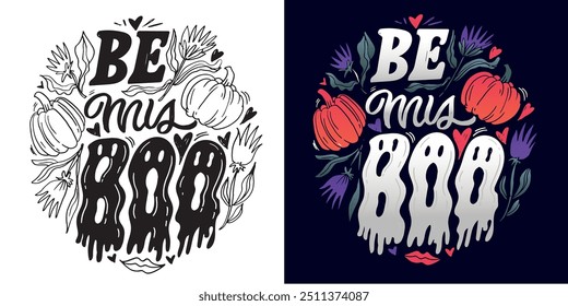 Feliz Halloween. Linda cita de letras de doodle dibujadas a mano. Letras para el diseño de la camiseta, impresión de la taza, impresión del bolso, moda de la ropa. Imagen de Vector 100% dibujado a mano.