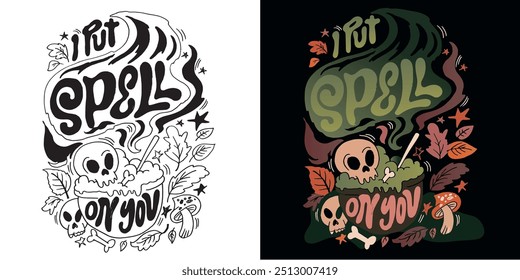 Happy Halloween vibe. Cute hand drawn doodle lettering quote. Lettering for t-shirt design, mug print, bag print, clothes fashion. 100% hand drawn vector image.