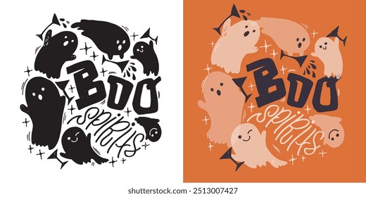 Happy Halloween vibe. Cute hand drawn doodle lettering quote. Lettering for t-shirt design, mug print, bag print, clothes fashion. 100% hand drawn vector image.