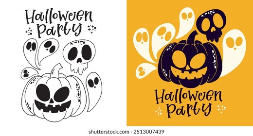 Feliz Halloween. Linda cita de letras de doodle dibujadas a mano. Letras para el diseño de la camiseta, impresión de la taza, impresión del bolso, moda de la ropa. Imagen de Vector 100% dibujado a mano.