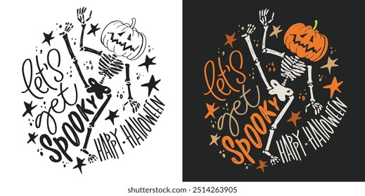 Feliz Halloween. Linda cita de letras de doodle dibujadas a mano. Letras para el diseño de la camiseta, impresión de la taza, impresión del bolso, moda de la ropa. Imagen de Vector 100% dibujado a mano.