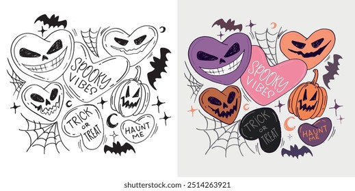 Feliz Halloween. Linda cita de letras de doodle dibujadas a mano. Letras para el diseño de la camiseta, impresión de la taza, impresión del bolso, moda de la ropa. Imagen de Vector 100% dibujado a mano.