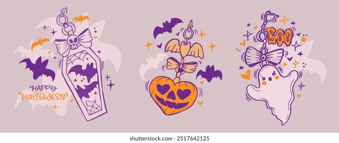 Feliz Halloween. Linda cita de letras de doodle dibujadas a mano. Letras para el diseño de la camiseta, impresión de la taza, impresión del bolso, moda de la ropa. Imagen de Vector 100% dibujado a mano.