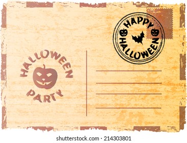 Happy Halloween Vintage Postcard. Vector illustration.