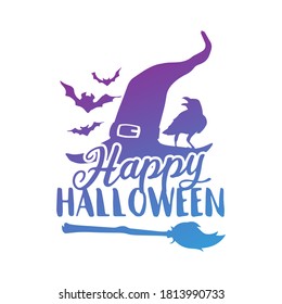 Happy Halloween, Vintage Witch Hat Design. Frame ornament vector style. Decoration Design Silhouette illustration.