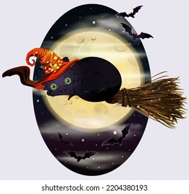 Happy halloween vip card, black cat and moon, vector illustration	