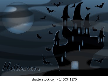 Happy halloween wallpaper with black castle, vector illustration