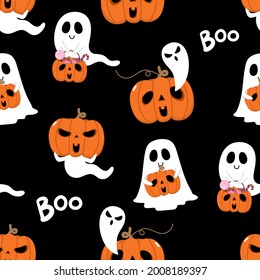 Happy Halloween Wallpaper Cute Spooky Ghosts Stock Vector Royalty Free Shutterstock