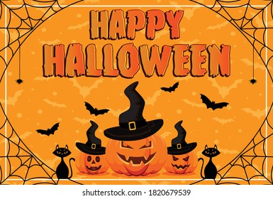 Happy Halloween Wallpaper Orange Background Template Design. This artwork looks great on print and web.