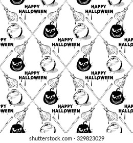 Happy Halloween wallpaper. Vector seamless halloween pattern. Seamless pattern with pumpkins, jack-o-lantern, ghost. Vintage Halloween pattern 