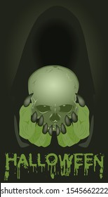 Happy halloween wallpaper. Witch and Skull, vector illustration