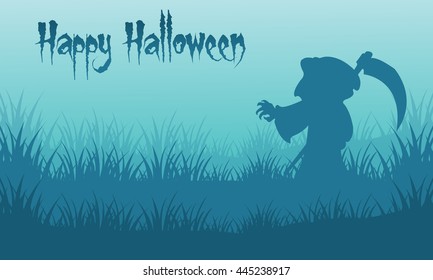 Happy Halloween warlock backgrounds silhouette vector illustration