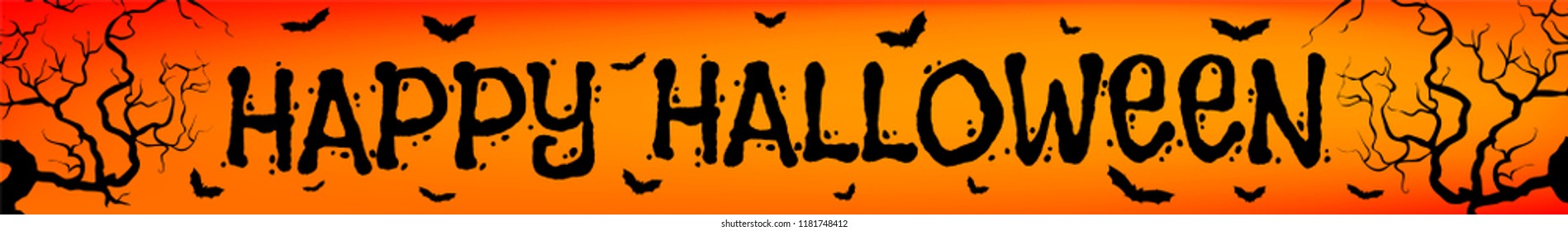 Happy Halloween web banner with tree branches and bats