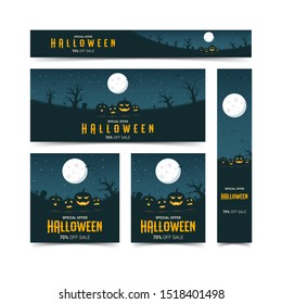 Happy halloween web banners design template set, vector illustration
