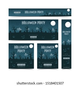Happy halloween web banners design template set, vector illustration