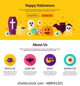 Happy Halloween Web Design Template. Flat Style Vector Illustration for Website Banner and Landing Page. Trick or Treat.